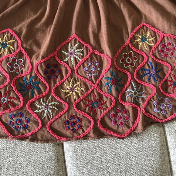 FREE PEOPLE VINTAGE FLOWER POWER BOHO EMBROIDERED BROWN SKIRT SIZE L - Picture 5 of 11